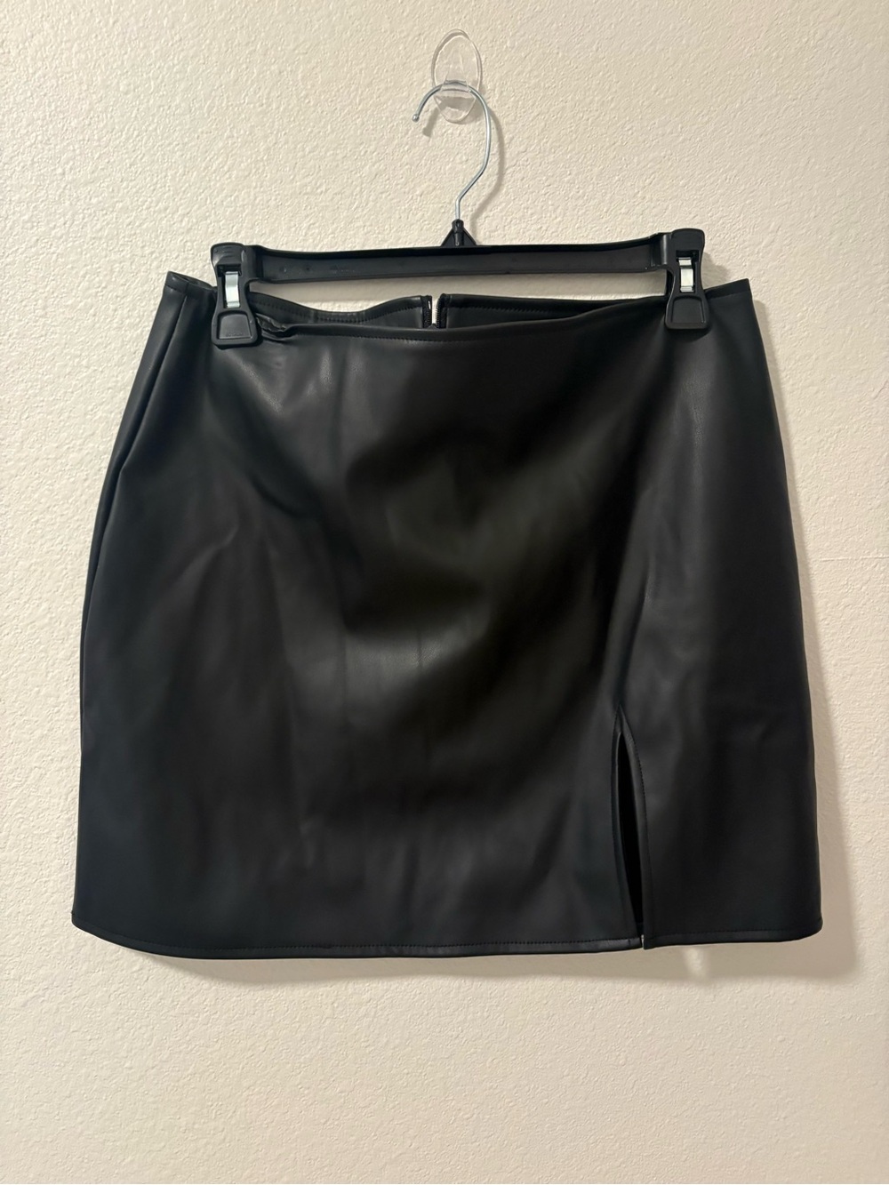 Charlotte Russe Black Faux Leather Mini Skirt with Side Slit